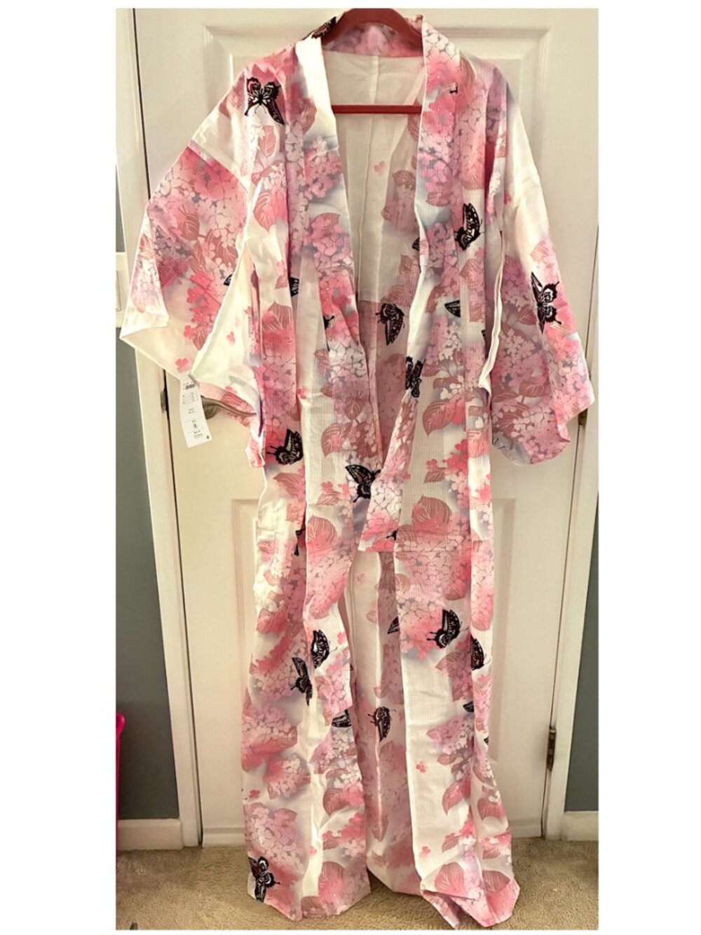 Vivi Sienne Floral Butterfly Cotton Yukata Kimono Set Obi Geta NWT 163cm